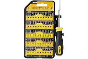 Rolson 51 pc Screwdriver & Bit Set (Chrome Vanadium Steel, Square, Hex, Pozidriv, Tri-winged, Stainless Steel Tweezers)