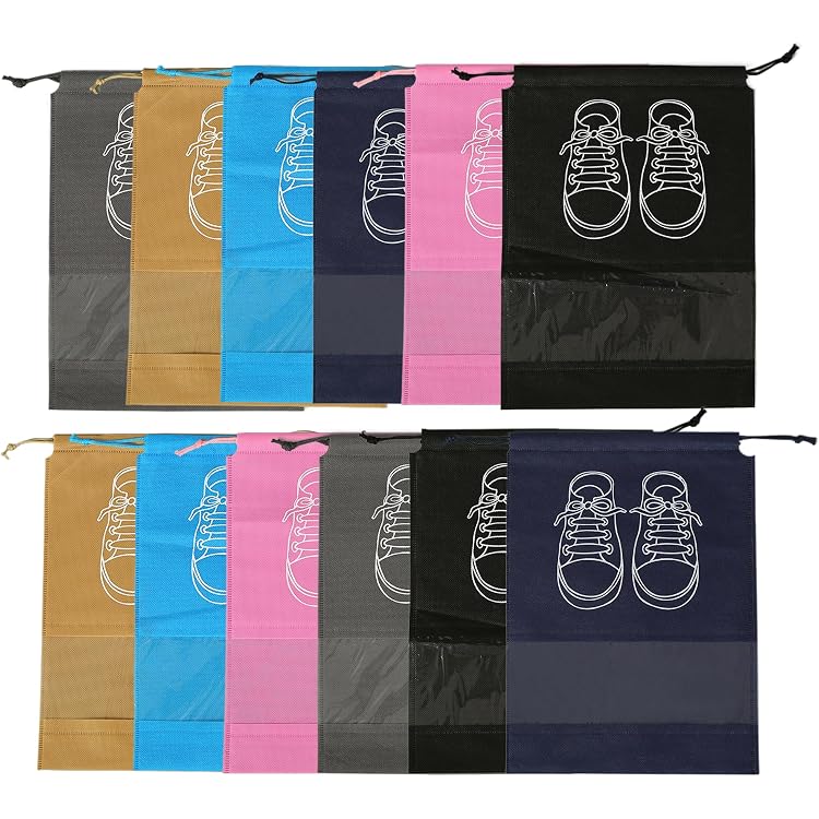 12 Sacs à Chaussures Transparents 40x30 Cm – Anti-Poussière, Avec Cordon | Rangement Voyage, Placard, Organisation