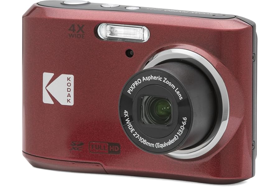 Kodak Friendly Zoom FZ45 Compact Camera – 16MP Sensor, 4x Optical Zoom, 2.7" LCD Screen, HD 720p Video, Red Color