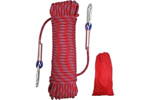 HAIY Outdoor Climbing Rope Diameter 10mm Outdoor Static Rock Climbing Rope, High Strength Cord Safety Rope Braid Nylon Rope, Escape Rope Fire Rescue Parachute Rope with 2 Carabiner (Red Length 30m)