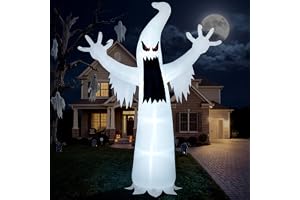 Joiedomi 12 fot lång Halloween uppblåsbar läskigt spöke uppblåsbar gårdsdekoration med inbyggda lysdioder uppblåsbara för hal