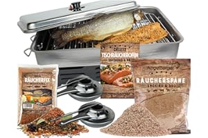 ‎ANGEL-BERGER Angel-Berger Deluxe Tischraeucherofen mit Zubehoer Edelstahl Smoker Räucherofen mit Räuchermehl Räucherlauge Räucheranleitung Räucherset