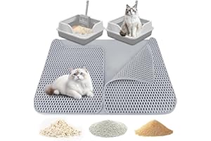 CAUTIOUS Tapis Litiere Chat xxl 90X60 CM Tapis Litière pour Chat EVA Grand Tapis Chat Litiere Imperméable et Non Toxique Tapis de Litiere Double Couche Facile à Nettoyer pour Bac à Litière Chat (Gris)