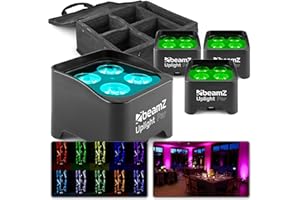 BeamZ BBP90 LED Uplight LED Par Strahler, 4er Set mit Tasche, 4 x 4 Watt, Bühnenbeleuchtung Set für DJ Pult, Bühnenlicht, DMX-LAN, Partylicht Musikgesteuert, Bühnenequipment, mit Fernbedienung