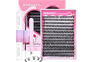 wiwoseo Individual Lashes Cluster Eyelash Kit DIY Lash Extension Kit Individual Eyelashes with Bond and Seal Natural Russian Cluster Lashes at Home Lash Extensions Kit for Self Application(50p 9-16MM)