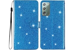 Rnrieyta Miagon Brieftasche Hülle für Samsung Galaxy Note 20,Handyhülle Handytasche Glitzer PU Leder Tasche Flip Case Geldbörse mit Kartenfach Magnet Klapphülle,Blau