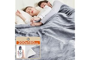 ‎MIA&COCO Mia&Coco Heizdecke mit Abschaltautomatik 200x180 cm, 10 Heizstufen, 9 Std. Auto-Off Timer, Überhitzungsschutz, maschinenwaschbar, elektrische Wärmedecke aus Flanell für Bett, Sofa & Wohnzimmer, Grau