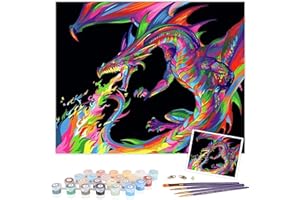 TAHEAT DIY Paint by Numbers Kit for Adults Beginner, Animals Painting by Numbers on Canvas DIY Acrylic Painting 16x20 Inch - Colorful Dragon Without Frame