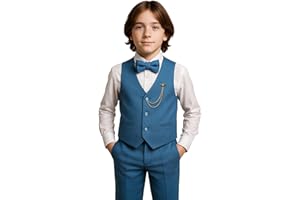 SIRRI Ensemble de Costume 4 pièces pour garçon avec Gilet texturé et Coupe Slim, Tenue Formelle pour Mariages, fêtes et Occasions spéciales