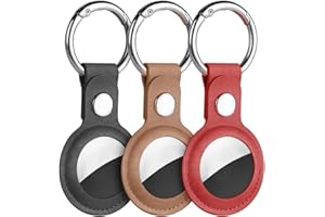 Ainiv Llavero para AirTag, 3 Pieza Llaveros para AirTag Funda Protectora, PU Localizador Portátil Antipérdida, Protectora de Cuero Funda Bluetooth Tracker Mascotas y Mochilas