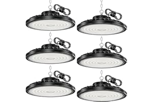 HAPYLUMI UFO LED Lámpara de Alta Bahía 6PCS, 200W 20000LM Focos Led Interior Techo 6500K Blanco Frío Luz de Garaje, IP65 Impermeable Industrial Campana LED para Garaje Almacén Oficina