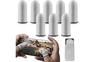 Feirdhoo 8 stycken gaming fingerärmar, pekskärm fingerhylsor med metallförvaringslåda, andas och svettbeständig, fingerskydd