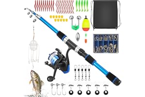Starvortex Set Iniziale di Canna da Pesca per Bambini, Mulinello, Esche, Filo, Ami e Borsa. Kit Portatile Ideale per Principianti, Perfetto come Giocattolo da Esterno o Regalo