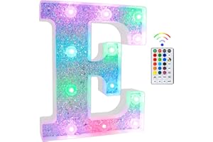 Tosakey Light Up Letters, LED Lights Sign 18 Color Changing 26 Alphabet Glitter Shiny Letter Lights Gifts for Girls Women Birthday Christmas Bedroom Party Wedding Decoration (E)