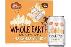 Whole Earth - Pack de 24 Bebidas Refrescantes Ecológicas de Limón y Naranja de 330 ml - Sin Azúcar Añadido y Sin Gluten - Apta para Veganos - Elaborada con Ingredientes Naturales