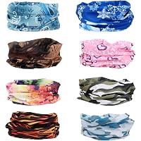 SMEHCF Lot De 8 Bandanas Multifonctions - Cache-Cou Foulard Masque Bandeau Respirant Noir Jaune Rouge Bleu Vert Fleur