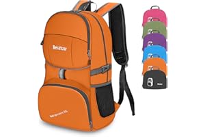Bekahizar Lightweight Foldable Backpack 35L Hiking Rucksack Daypack Packable Travel Day Bag for Men Women Teens Outdoor Sports Walking Camping Travelling Cycling (Orange)