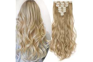 S-noilite Set 8pcs Clip in Hair Extensions Extension Clip Capelli Veri Testa Piena 18Clips Parrucchino 43cm Riccio Biondo cenere