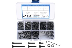 WUGONGSHAN 660 Pcs M2 Screws Nuts and Washers Assortment Kit, Hex Socket Head Cap Screws Bolts Nuts and Washers Set for 3D Printer DIY, Alloy Steel, Black Zinc Plated, M2*(4mm/6mm/8mm/10mm/12mm/16mm)