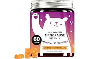 I am Woman Menopause - Complesso vitaminico B per la Menopausa, con Olio di Enotera, Biotina, Selenio, Acido Folico, Zinco - 60 Pezzi, Senza Zucchero, Vegan - Bears with Benefits