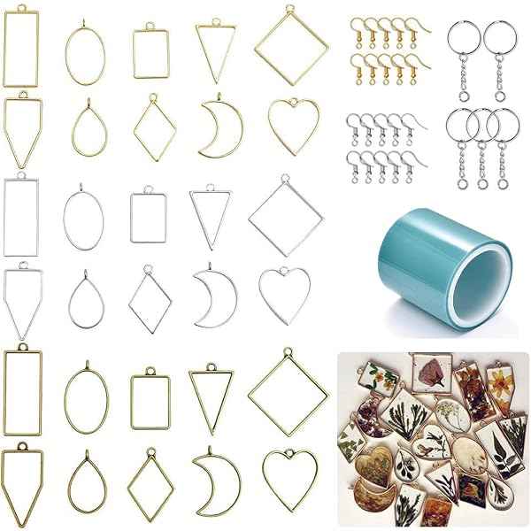 M METERXITY 1 Set/30pz Aperto Lunette per Resina - Cavo Cornici Lega Goccia Forma, Triangolo, Rombo, Applicabile a Fai-da-Te Artigianato Ciondoli Pressato Fiori (Dorato