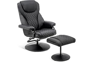 ‎M MCOMBO Mcombo Relaxsessel mit Hocker, 360°drehbarer Fernsehsessel mit Liegefunktion, moderner TV-Sessel für Wohnzimmer, Kunstleder, 9022 (Schwarz)