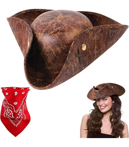Chapeau Pirate Similicuir Marron - Transformable Tricorne - Déguisement Médiéval