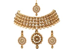 Shining Diva Fashion Latest Stylish Fancy Choker Traditional Pearl Necklace Jewellery Set for Women