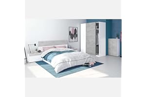 Miroytengo Conjunto Dormitorio Completo Habitación Principal Color Blanco Artik y Cemento (cabecero + 2 mesitas + Armario + Zapatero)