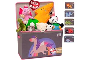 OLIVE & OSCAR OLIVE&OSCAR 80L Large Toy Box | Toy Storage | kids Toy Box Storage with Lid & Handles | Suitable for All Children, Boys, Girls,Toddlers | Pink Unicorn | L60cmW33cmH40cm