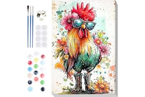Lxmsja Rooster Paint by Numbers for Adults Children with Frame, Chicken Painting by Numbers for Kids on Canvas, DIY Acrylic Oil Painting Kit Art and Crafts Gifts for Home Wall Decor, 8x12inch