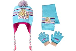 Bonamana Barbie - Gorro infantil con bufanda y guantes, juego de gorro de punto, bufanda de invierno, guantes de invierno, para deportes al aire libre, juegos de accesorios elásticos para niñas de 4 a