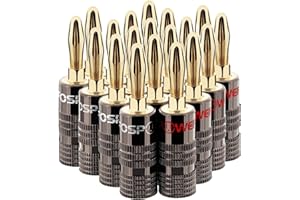 FosPower Banana Plugs 10 Pairs / 20 pcs, Closed Screw 24K Gold Plated Speaker Plug Connectors for Speaker Wire, Wall Plate, Home Theater, Audio/Video Receiver, Amplifiers and Sound Systems