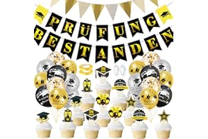 SUNSHINE SMILE Prüfung Bestanden Deko Abschluss Deko Set Banner Girlande Luftballon Graduation Party Dekoration 2024 ABI Abitur Bachelor Deko Ballon Kuchendeko Abschlussfeier Deko für Graduation Party