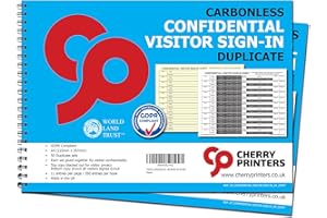 CHERRY PRINTERS Cherry Carbonless NCR GDPR Compliant Confidential Visitor Sign in Duplicate Wiro Book A4 50 Sets **Pack of 2**