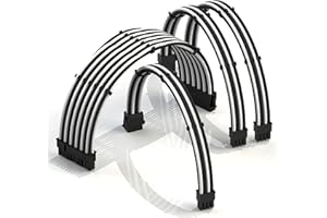 LINKUP - AVA 30cm Câble d’Extension PSU w/Manchon | Conception Personnalisable l’Alimentation GPU | Tressés w/Kit Peignes pour Câbles | 1x24P (20+4) | 1x8P (4+4) CPU| 2x8P (6+2) GPU| 300mm Blanc Noir