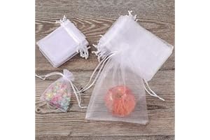 HERZWILD 100pcs Sachets Organza 7 x 9 cm, Rubans pour Bijoux Cadeaux Sachets Dragées Bonbons Marriage Petits Sacs à Cordon pour Mariage, fête（7x9）