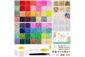 Baseola 14600pcs Ton Perlen für Armbänder Making Kit, 56 Farben Polymer Heishi flachen Charms Schmuck Ohrring , Letter mit Halskette Strings Stuff
