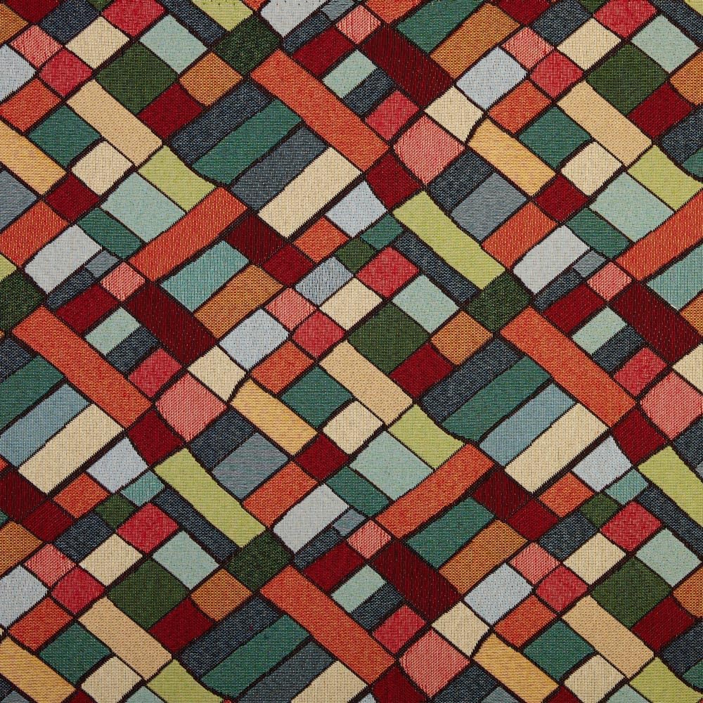Kt KILOtela - Tela Tapicería, Jacquard Gobelino, Tapizar Sillas, Cojines, Cabecero, Sofá, Bolsos, Resistente al Desgaste, Costura, 100 cm Largo x 280 cm Ancho, Geométrico, Multicolor, 1 metro