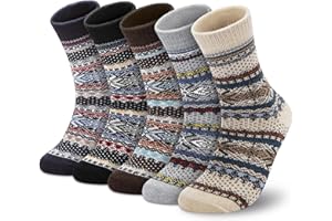 BEAULOV 5 par damskich ciepłych skarpet z wełny merynosów termiczne zimowe skarpety do łydki przytulne i oddychające grube skarpety vintage dla kobiet