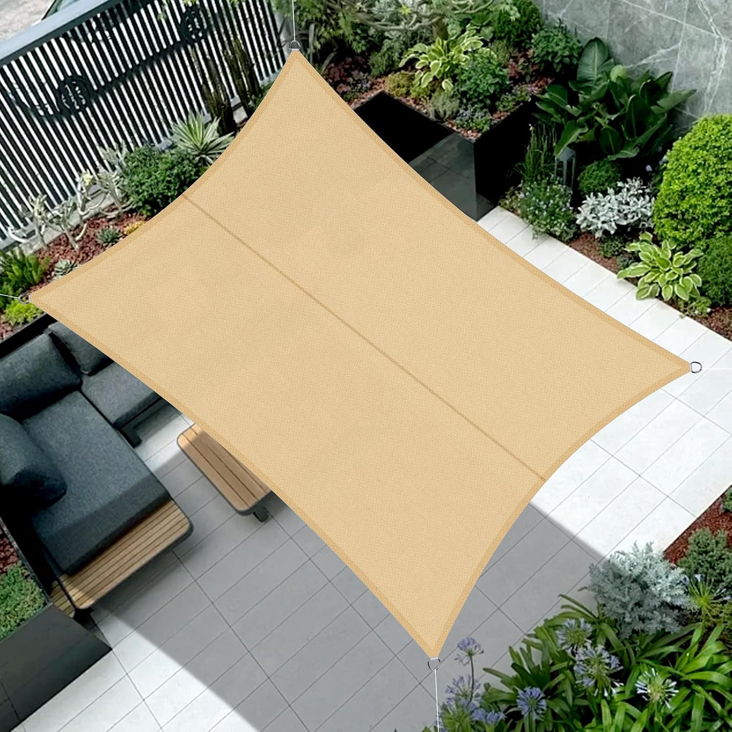 Cool Area Toldo Vela de Sombra Impermeable Rectangular 4x5m Protección UV PES Toldos para Patio Exterior Jardín Terraza-Arena