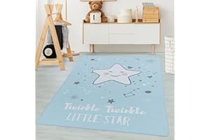 Carpetsale24 Alfombra Infantiles, Color Azul, diseño Estrella, 105226, Alfombra Rectangular, Alfombras habitación Infantil-habitación bebé, 120 x 170 cm