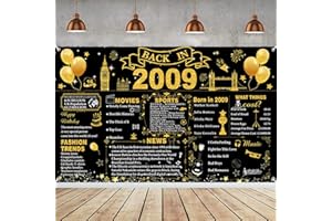 LECONCES 16th Birthday Decorations Black Gold, Back in 2009 Poster UK Happy 16th Birthday Decorations, Large Back in 2009 Backdrop Banner, 16 Years Anniversary Home Decor for Girls Boys