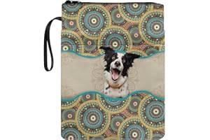 Poceacles Buchhüllen Buchschoner mit Reißverschluss, waschbarer Stoff für Teenager, Erwachsene, Buchliebhaber, Lehrer, Studenten, 29,5 x 22,6 cm, Boho-Mandala, Border Collie Hund