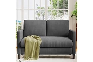 ‎WELZONA Sofa 2 Sitzer Klein, 130cm Cord Mini Couch Klein, Gemütliches kleines Sofa für Jugendzimmer, Werkzeugfreies Aufstellen von Minisofa, 2er Sofas und Couchs aus Vollholz, Kleine Sofas Wohnzimmer, Grau