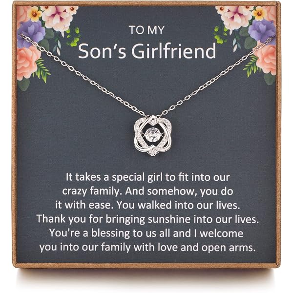Collana In Argento Sterling Con Due Cuori Intrecciati E Scritta 'Son Girlfriend', Regalo Per Nuora O Fidanzata Del Figlio, Catena 45+5 Cm