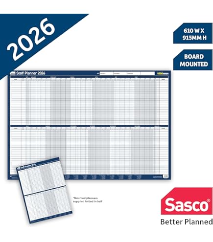 Sasco 2025 Yearly Wall Planner Set, Board Mounted Whiteboard Style Dry Erase Calendar, Large Wall Planner With Dry Erase Pen & Stickers, Wall Chart & Office Notice Board, Blue, 915 X 610mm