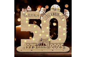 Idota 2025 50 Geburtstag Frau Holz-Schild mit LED Gästebuch Geburtstag Geldgeschenke Geburtstag Männer & Frauen, Geburtstag Deko 50 Geburtstag Mann Deko, Personalisierbares Geschenk