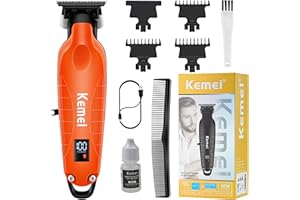 KEMEI 2293 Tondeuse professionnelle à cheveux/barbe pour homme avec lame en T, rechargeable sans fil, orange