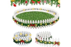 WELLXUNK Mini Valla de Madera, Valla de Jardín en Miniatura, Valla de Madera en Miniatura de Navidad, Mini Va-lla de Ma-dera con Luz LED, Mi-ni Va-lla Decorativa para Jardín